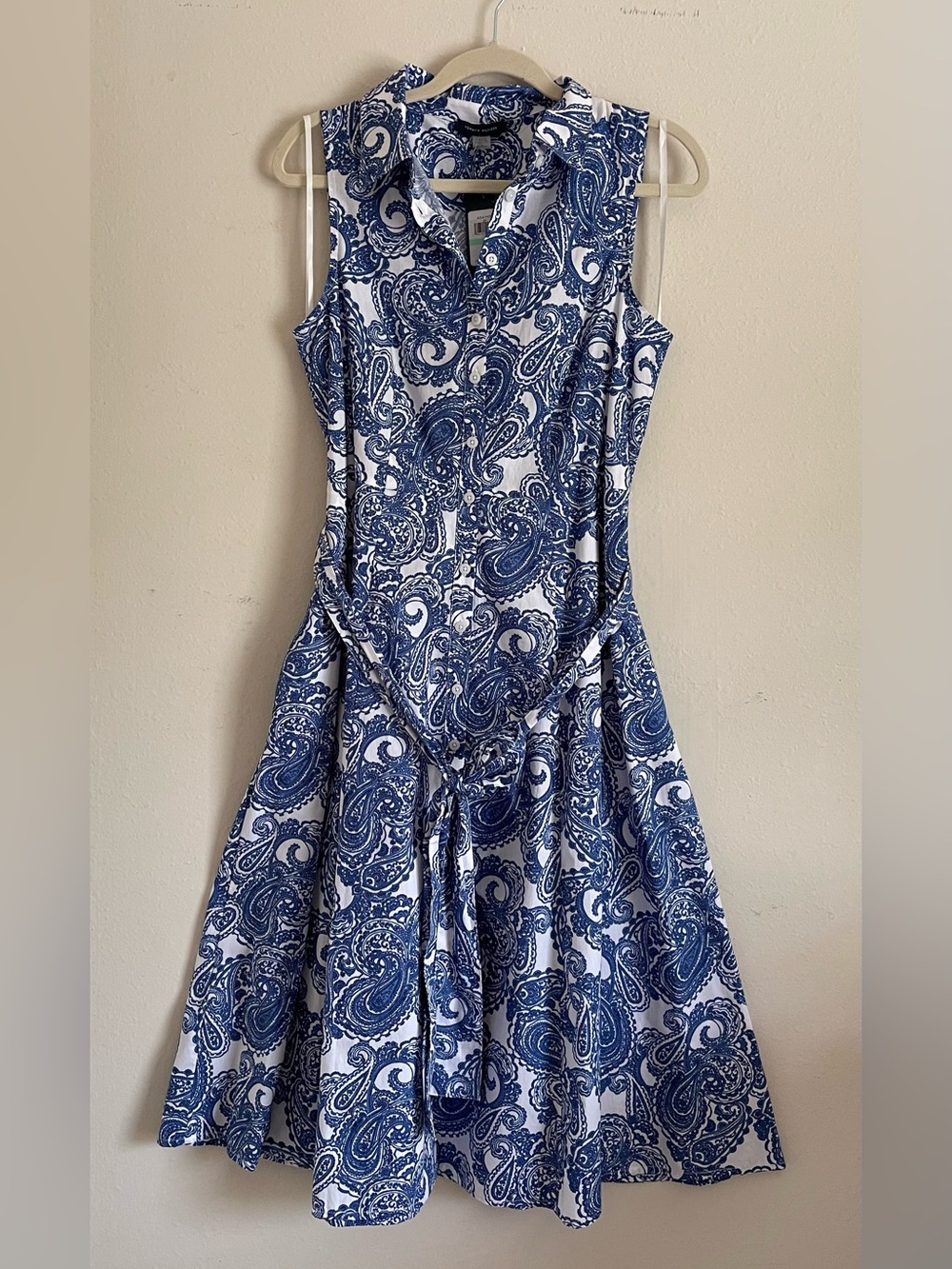 Tommy Hilfiger White & Navy Paisley Sleeveless Shirt Dress